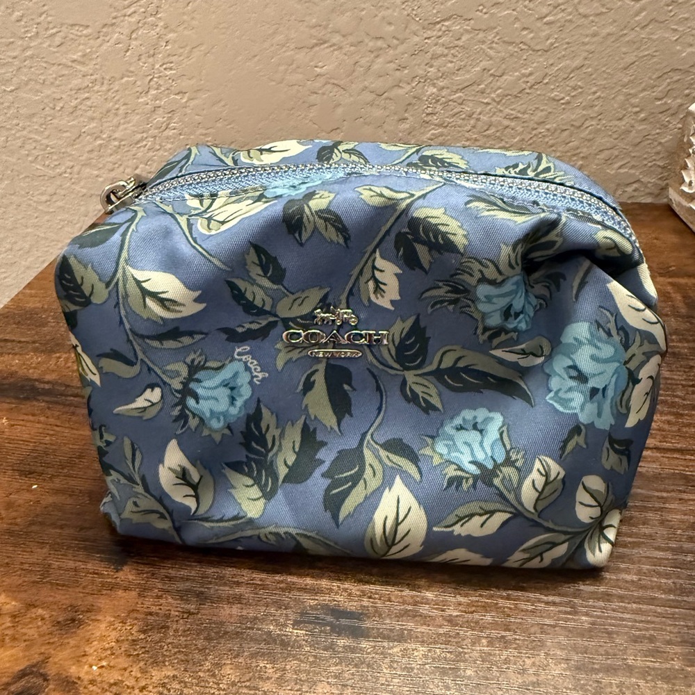 Coach small Boxy Cosmetic bag with Blue and Green Floral print